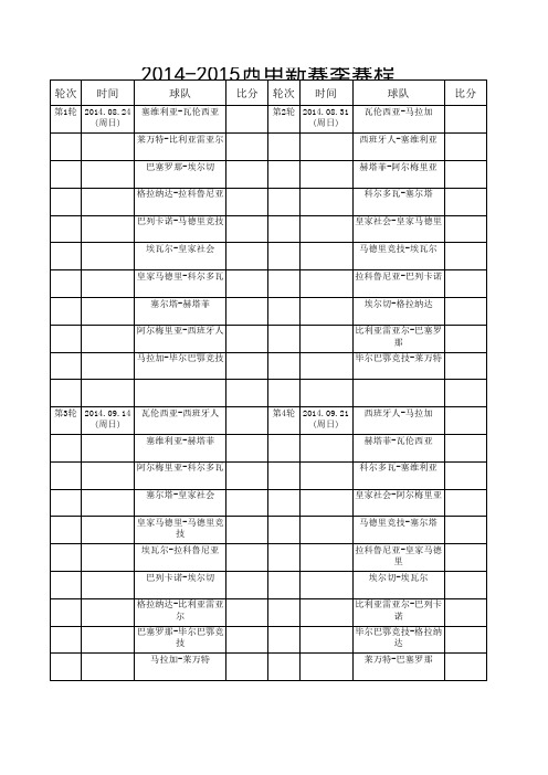 2014-2015西甲新赛季赛程