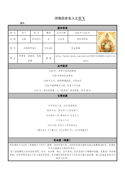 河南历史名人之岳飞