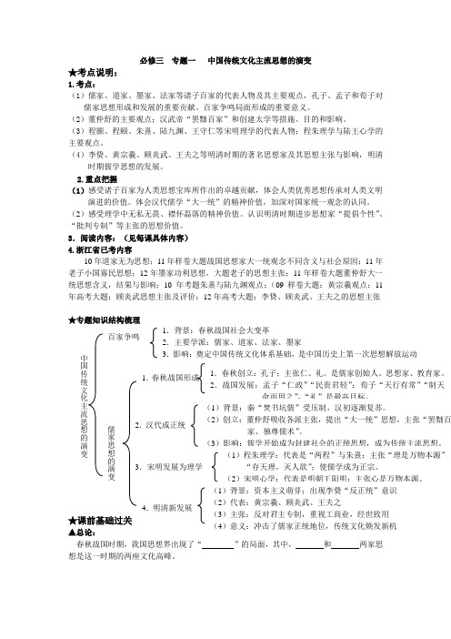 必修三 专题一 中国传统文化主流思想的演变