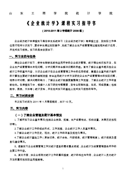 统计08级企业统计课程实习指导书