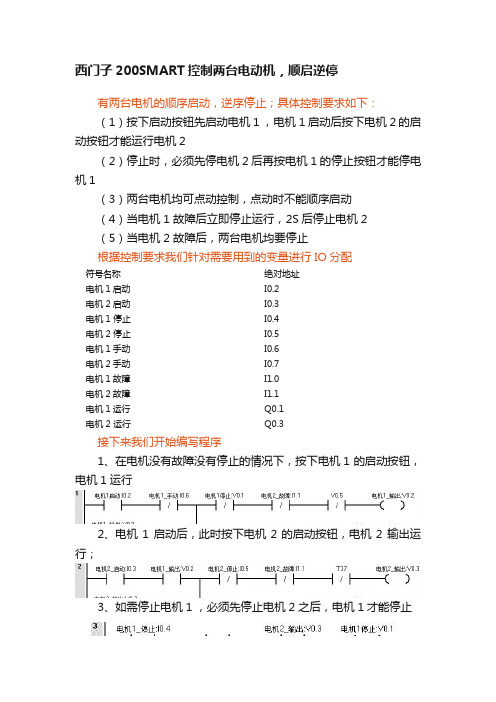 西门子200SMART控制两台电动机，顺启逆停