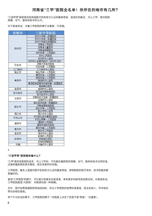 河南省“三甲”医院全名单！你所在的地市有几所？