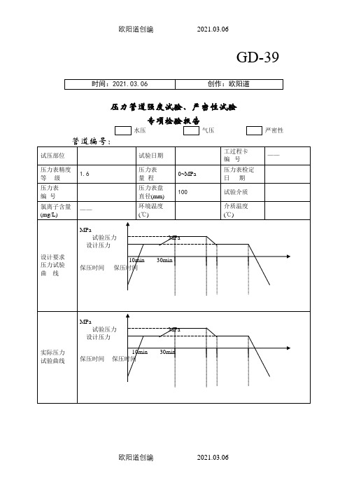 压力管道强度试验、严密性试验之欧阳道创编