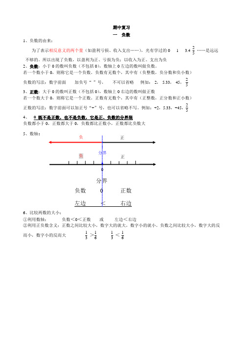 六年级数学下册期中复习知识点