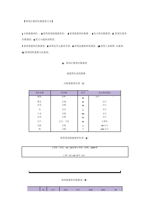 常用计量单位换算表大全