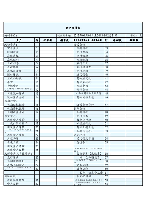 资产负债表模板