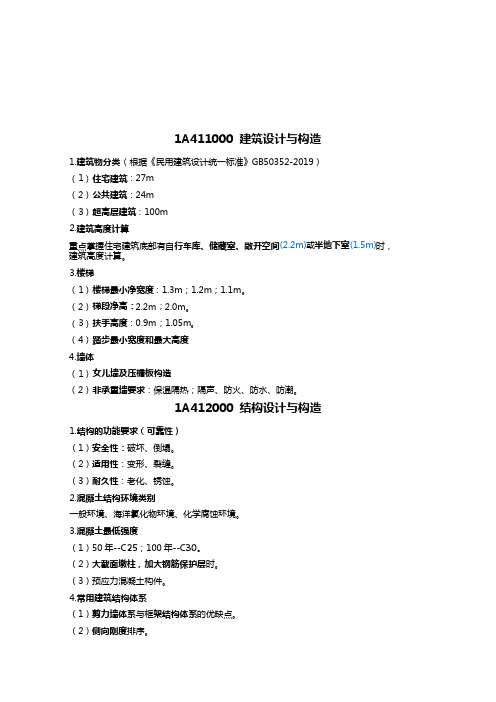 2020年一建建筑实务考前密训考点整理