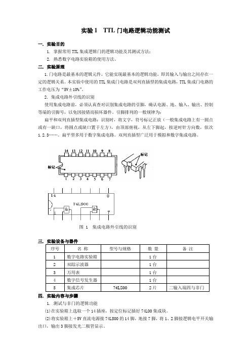 实验1 TTL门电路逻辑功能测试