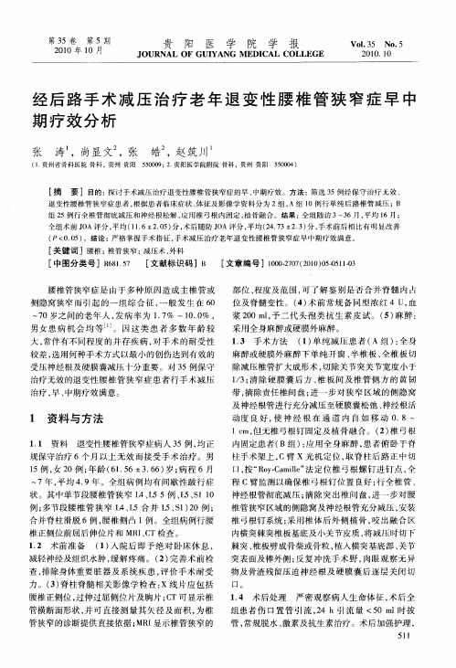 经后路手术减压治疗老年退变性腰椎管狭窄症早中期疗效分析