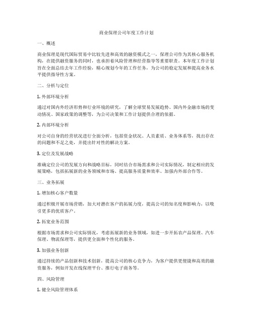 商业保理公司年度工作计划