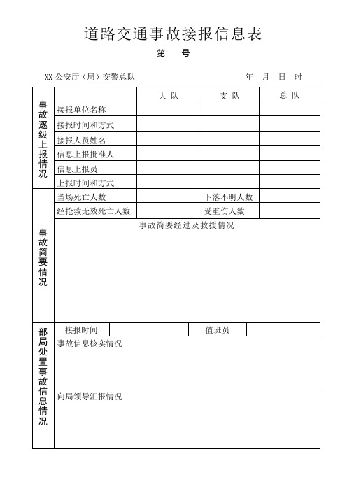 公安交通管理机关重特大道路交通事故信息接报表(总队、支队)模板