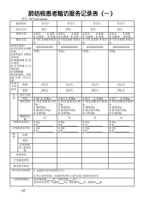 肺结核患者随访服务记录表