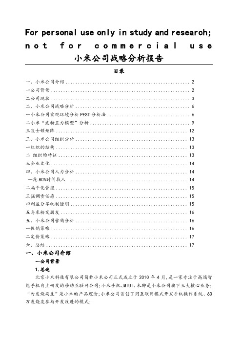 小米公司战略分析报告