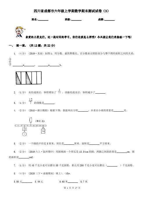 四川省成都市六年级上学期数学期末测试试卷(3)