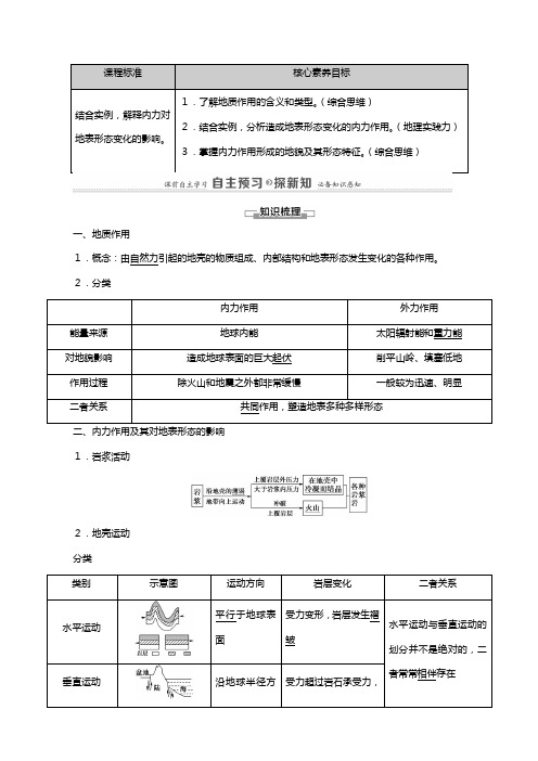 中图版新教材学高中地理地表形态的变化内力作用及其对地表形态的影响教案选择性必修第一册