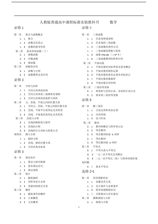 (完整版)人教版高中数学教材最新目录.doc