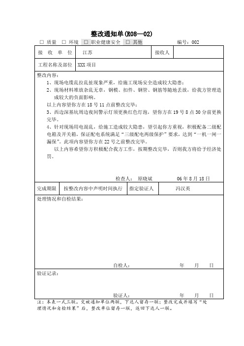 整改通知单-现场安全