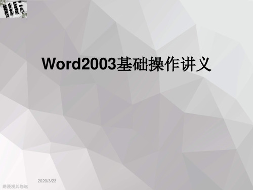 Word2003基础操作讲义