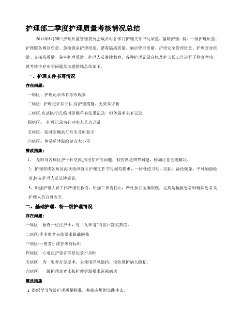 护理部二季度护理质量考核情况总结---精品资料