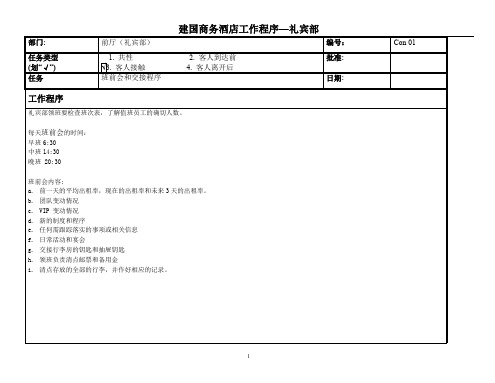 建国饭店前厅礼宾部标准工作程序