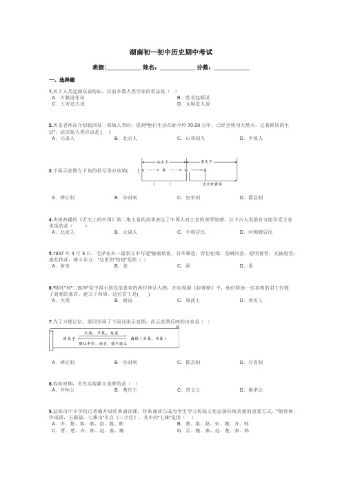 湖南初一初中历史期中考试带答案解析
