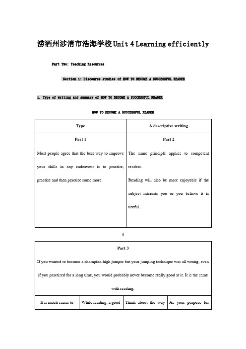 浩海学校高中英语Unit 4 Learning efficiently篇章分析