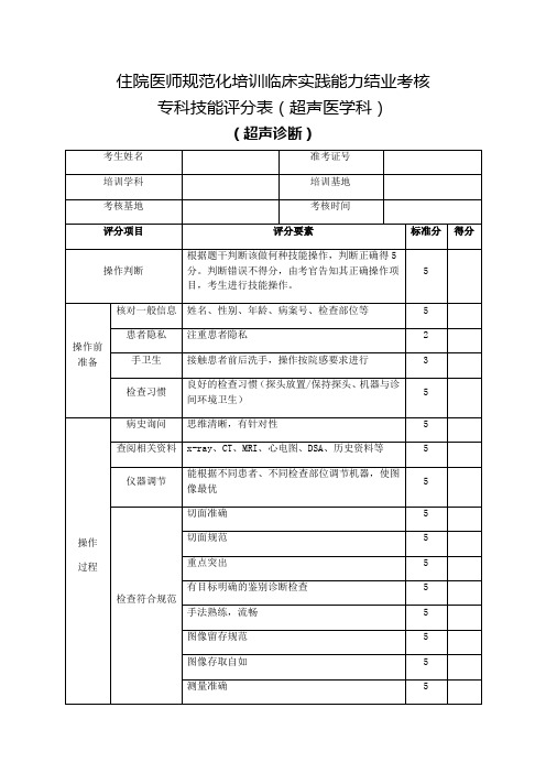 住院医师规范化培训临床实践能力结业考核专科技能评分表(超声医学科)超声诊断