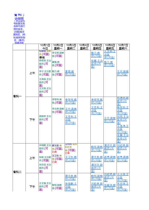 郑大一附院骨 科门诊排班表