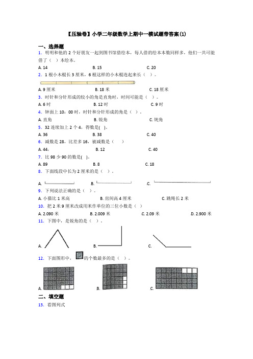 【压轴卷】小学二年级数学上期中一模试题带答案(1)