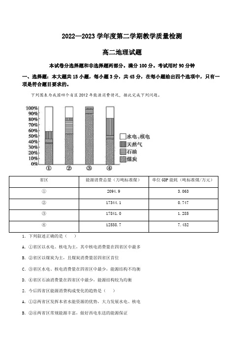 山东省聊城第四中学2022-2023学年高二下学期5月月考地理试卷