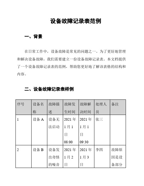 设备故障记录表范例