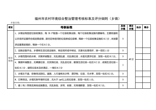 福州市农村环境综合整治管理考核标准及评分细则(乡镇)