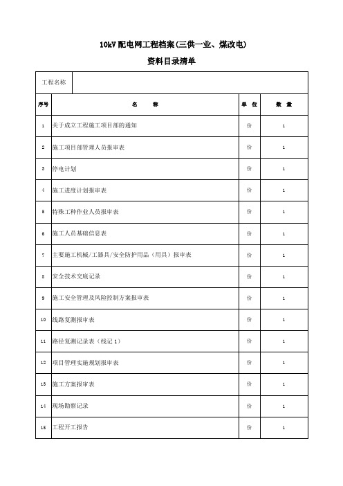 10kV配电网资料清册(三供一业、煤改电)