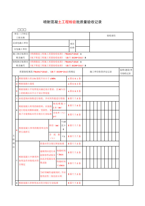 喷射混凝土工程检验批质量验收记录