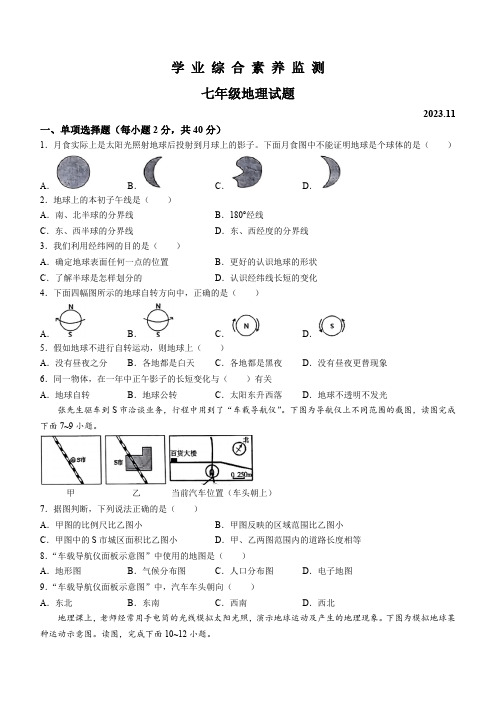 山东省枣庄市薛城区2023-2024学年七年级上学期期中考试地理试题(无答案)