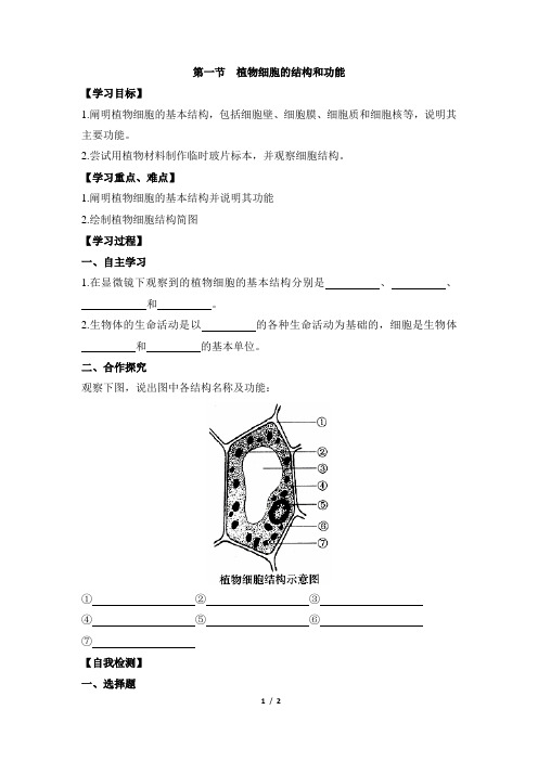 苏教版生物七年级上册 3.1《植物细胞的结构和功能》导学案