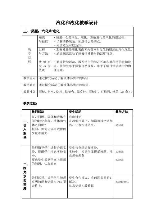 初中物理_汽化和液化教学设计学情分析教材分析课后反思