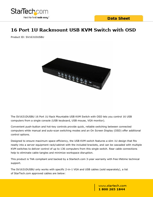 Startech SV1631DUSBU 16 Port 1U Rackmount USB KVM 