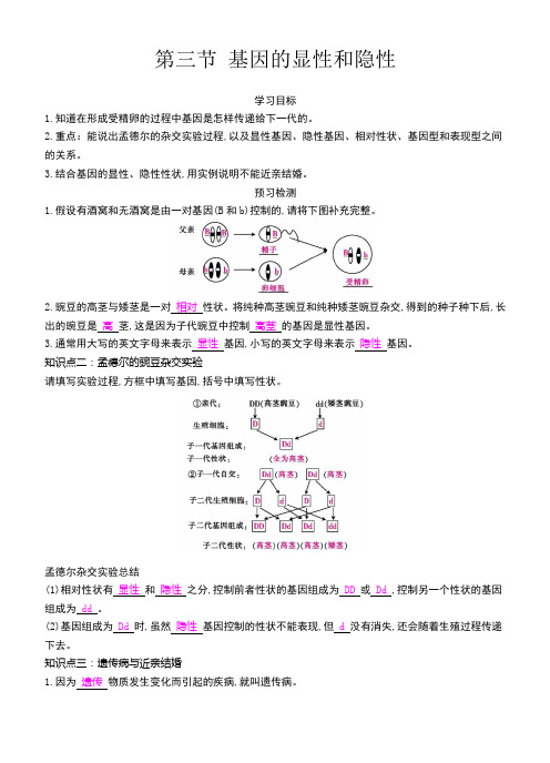 八年级下 2.3《基因的显性和隐性》导学案