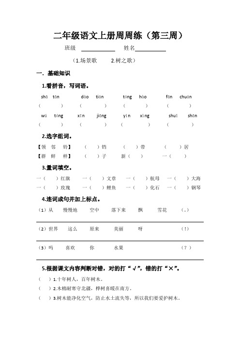 二年级语文上册周周练(第三周)