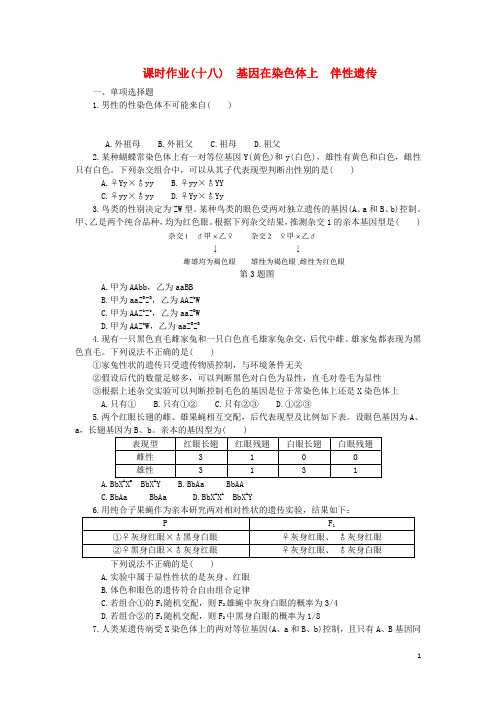 (江苏专用)2019年高考生物一轮总复习 课时作业(十八)基因在染色体上 伴性遗传