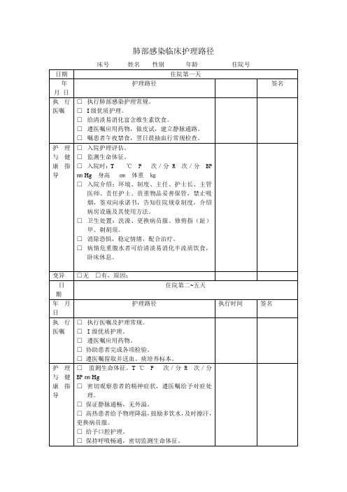 肺部感染护理临床路径