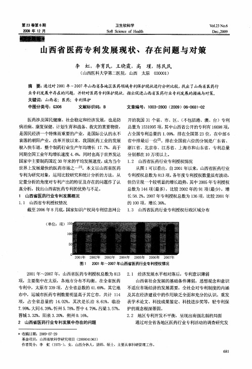 山西省医药专利发展现状、存在问题与对策