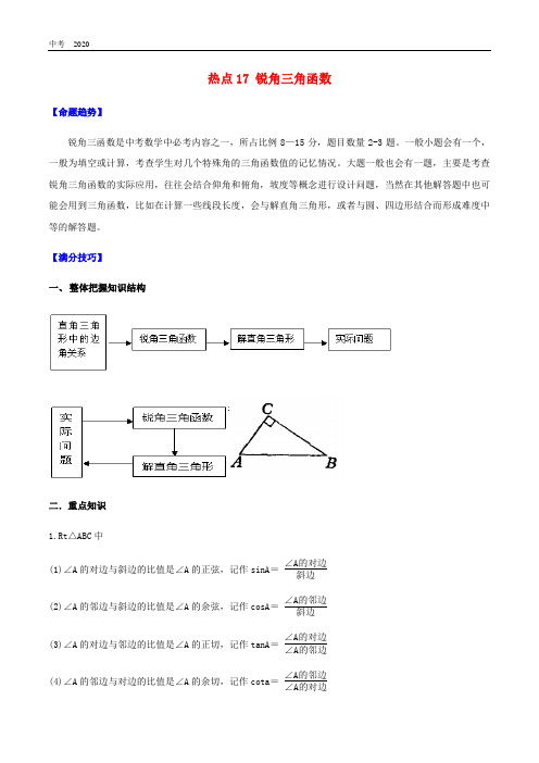 2020年中考数学考点专题训练17锐角三角函数