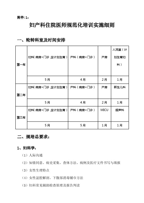 妇产科住院医师规范化培训实施细则