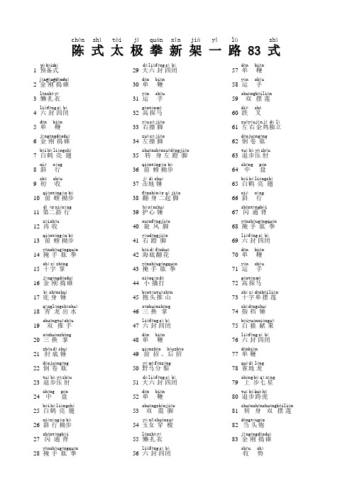 陈式太极拳新架一路83式拳谱