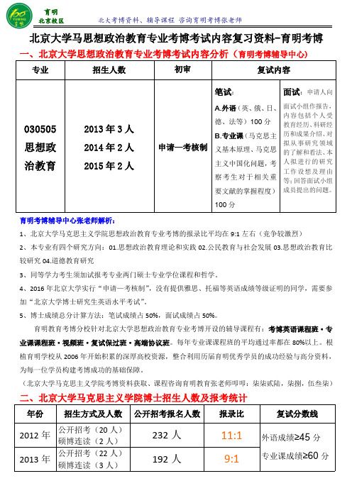 北京大学思想政治教育专业考博真题复习内部资料考试内容参考书考试重点-育明考博