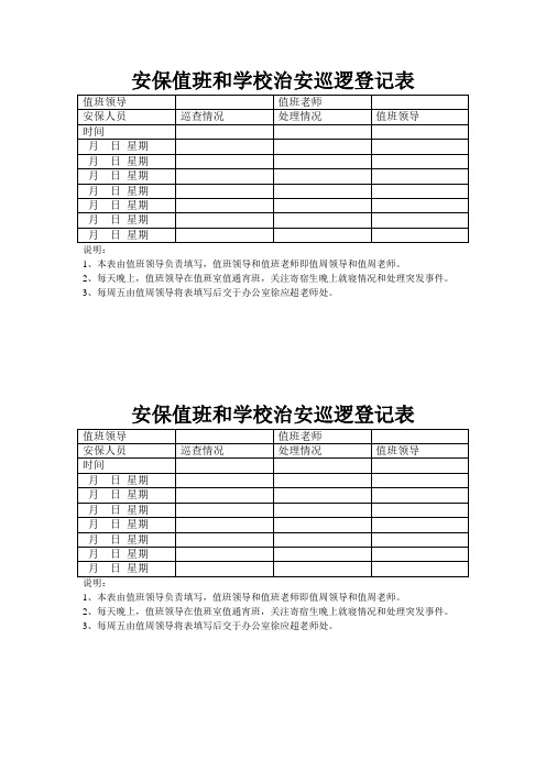 安保值班和学校治安巡逻登记表