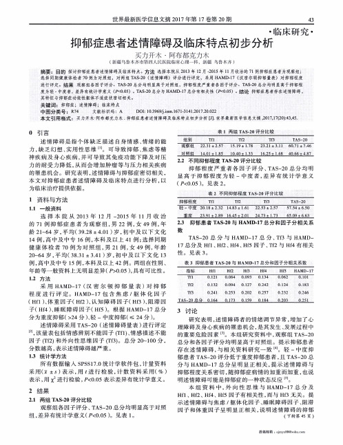 抑郁症患者述情障碍及临床特点初步分析