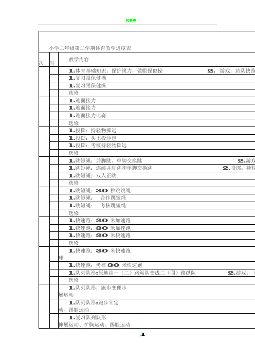 小学二年级第二学期体育教学进度表